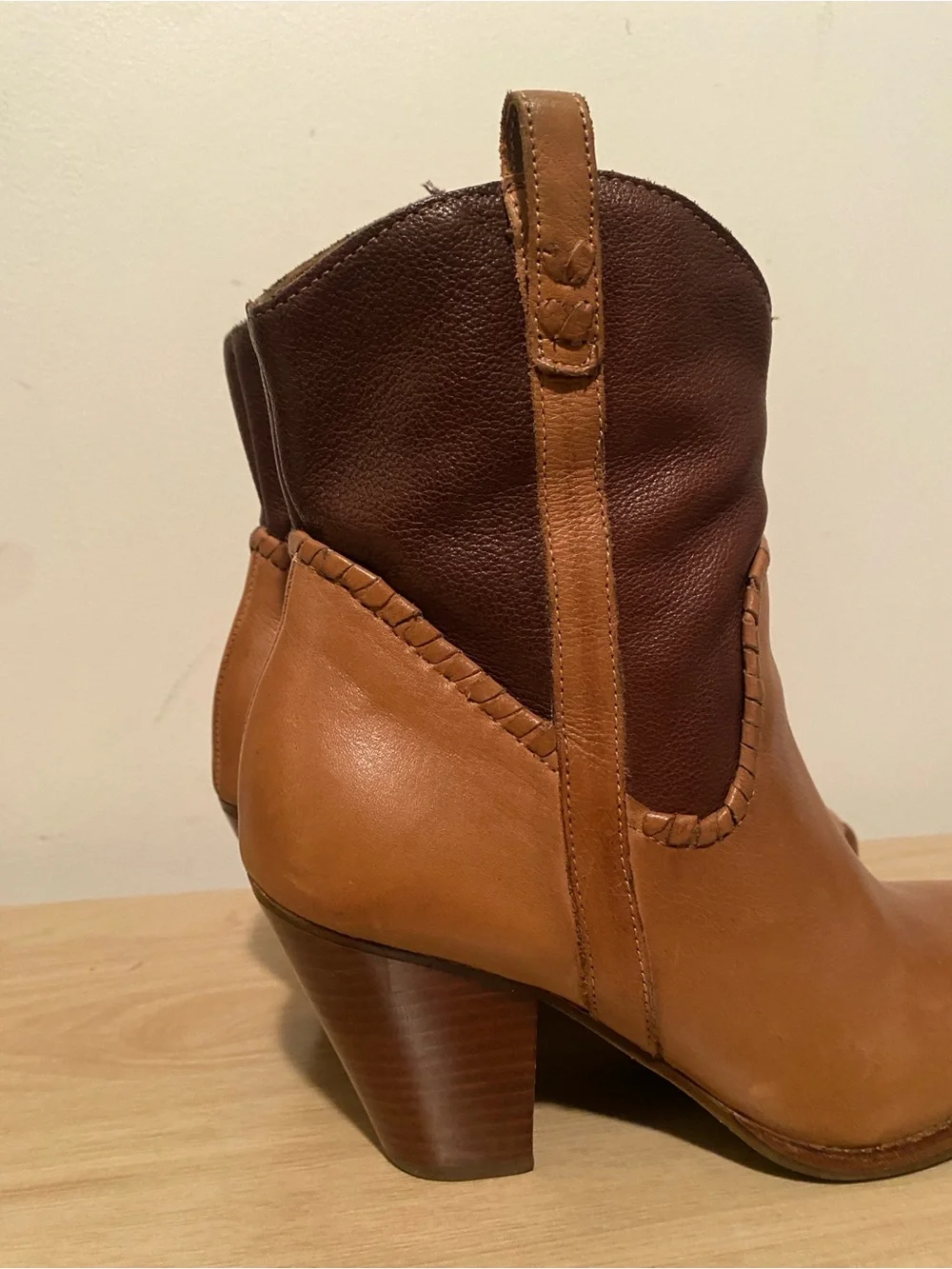Jack Rogers Two Tone Leather Western Cowboy Boots Brown Tan Women’s 7.5